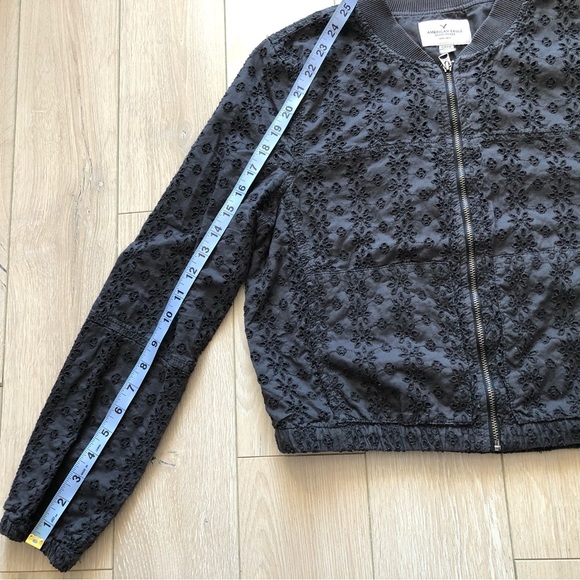 American Eagle Outfitters Eyelet Zip Up Bomber Jacket in Faded Black Size S - Picture 9 of 12